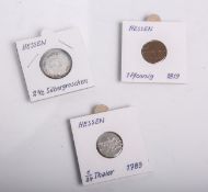 Konvolut von 3 Kleinmünzen aus Silber (Hessen), bestehend aus: 1x 1/24 Thaler (1789, vz.),