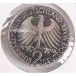 2 DM-Münze "Max Planck" (BRD, 1962), Münzprägestätte: G, Aufl. 130 Stück, eingeschweißt.