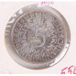 5 DM-Münze "Silberadler" (BRD, 1956), Münzprägestätte: F, eingeschweißt. Vz.