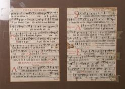 2 Notenblätter "Festa Februarii" mit Versen auf Latein (wohl Mittelalter), Seiten 594 u.595,