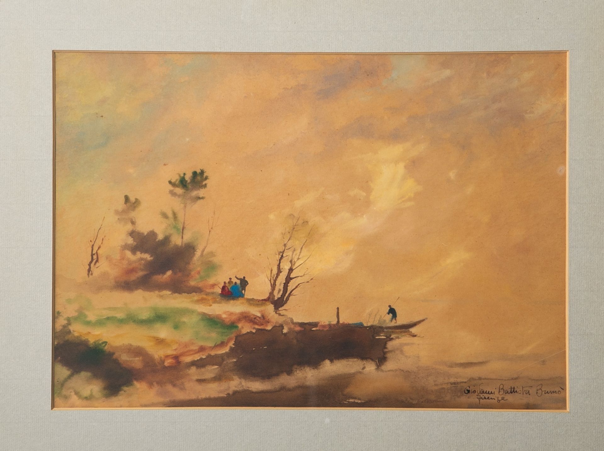 Battista, Giovanni (1858 - 1925), Seelandschaft m. Fischerboot, Aquarell/Papier, re. u.sign. u. bez.