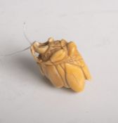 Elfenbein-Netsuke (Provenienz Japan, wohl 19. Jahrhundert), Darstellung einergeschlossenen Blüte,