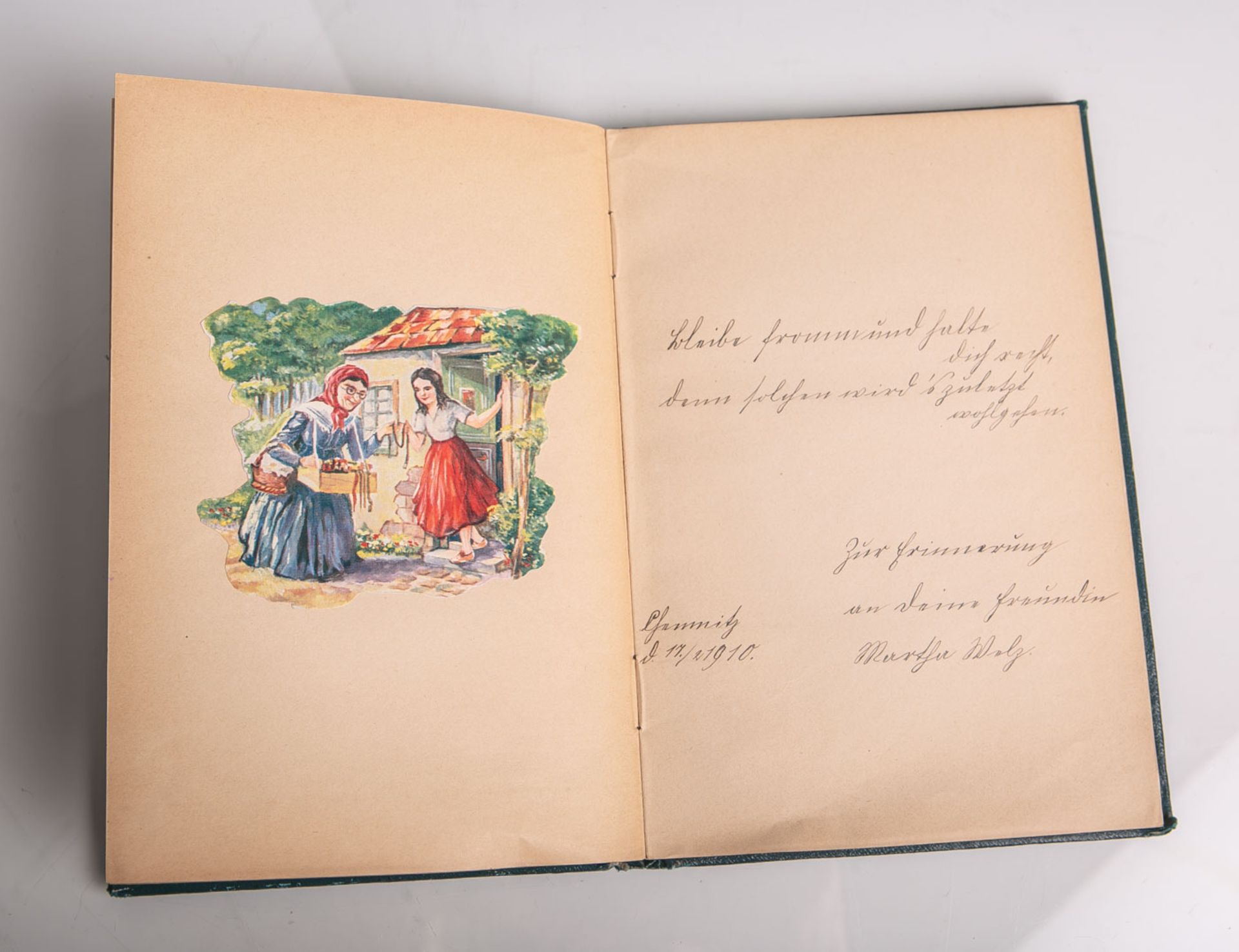 Poesiealbum (um 1900), handschriftliche Eintragungen m. div. Bildern beginnend im Jahr1910, - Bild 2 aus 2