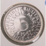 5 DM-Münze "Silberadler" (BRD, 1967), Münzprägestätte: G, eingeschweißt. PP.