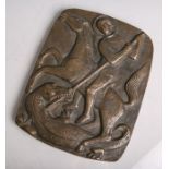 Bronzeplatte, Darstellung des Hl. Georgs als Drachentöter, re. u. monogrammiert "WN", ca.23,5 x 18,5