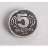 5 Pfennig-Münze (DDR, 1981), Produktionsprobe, Aufl. 40 Stück, Münzprägestätte: A. PP,Rarität.