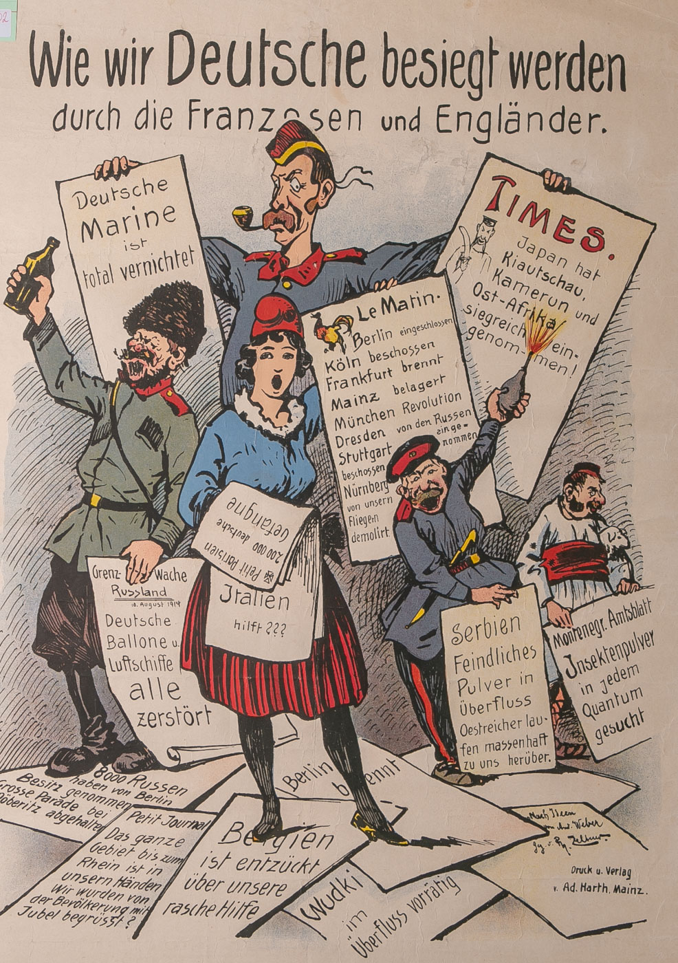 Propagandaplakat "Wie wir Deutsche besiegt werden durch die Franzosen und Engländer" (1.WK), nach