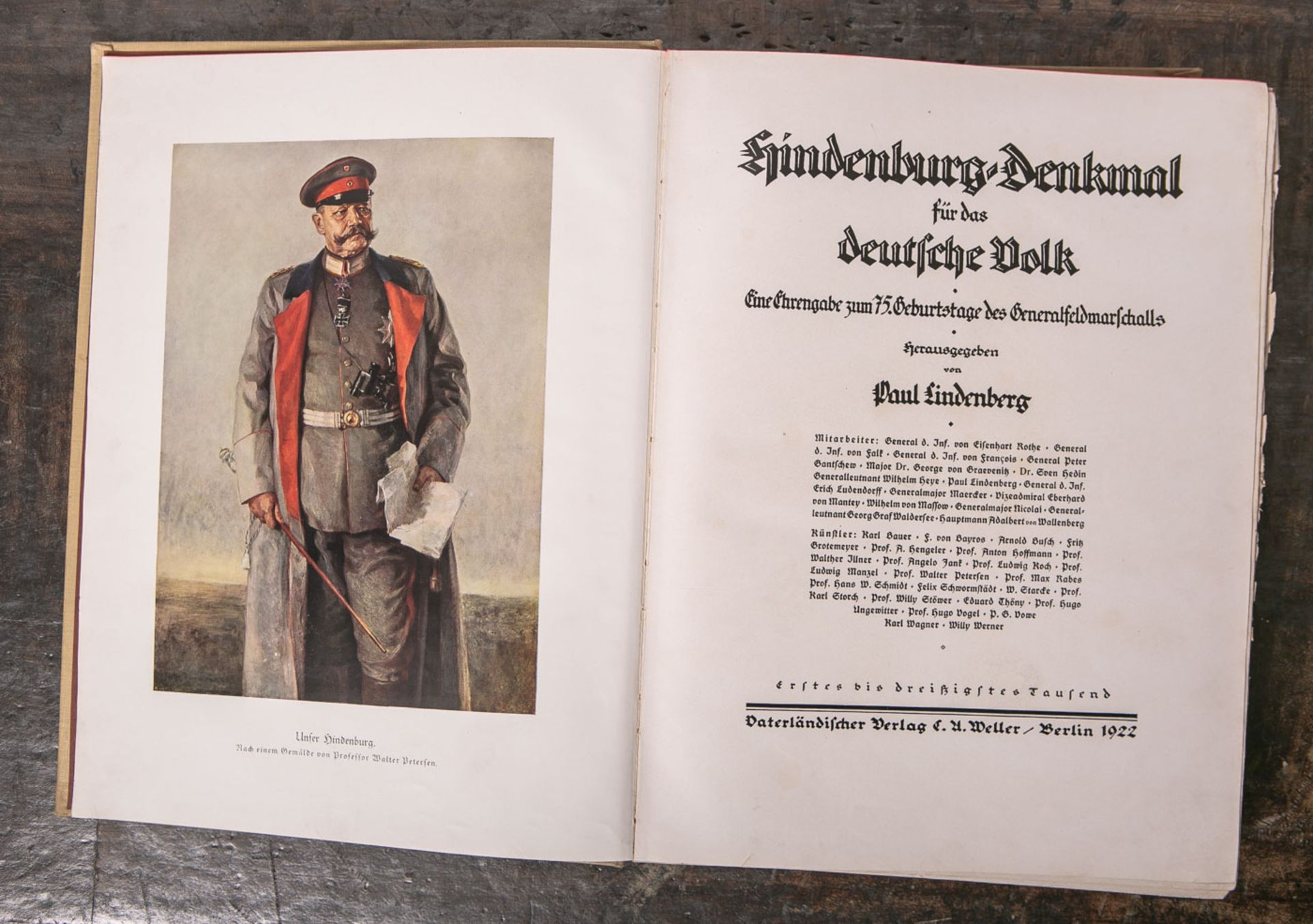 Lindenberg, P. (Hrsg.), "Hindenburg-Denkmal für das deutsche Volk", eine Ehrengabe zum 75.Geburtstag - Bild 2 aus 2