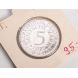 5 DM-Münze "Silberadler" (BRD, 1972), Münzprägestätte: G, eingeschweißt. PP.