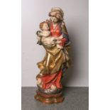 Holzfigur einer Madonnenfigur auf Wolken mit Jesuskind in den Armen (20. Jahrhundert),