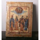Dreifaltigkeitsikone (Russland, wohl 18./19. Jahrhundert), Holz, ca. 43 x 34 x 5 cm.Krakelee,