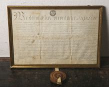 Handgeschriebene Urkunde (18. Jahrhundert), "Wir der mahlen verordneter Superior...", dat.April