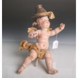 Holzfigur eines kleinen Engels/Putto mit Lendentuch und Bischofshut (20. Jahrhundert),