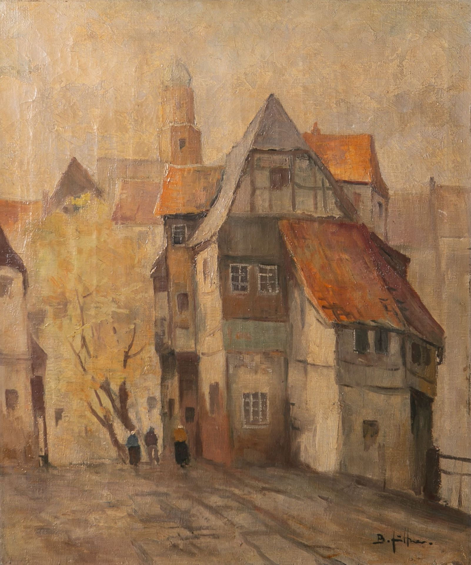Jüttner, Bruno (1880 - 1965), herbstliche Stadtansicht, Öl/Lw., re. u. sign., ca. 60 x 50cm.