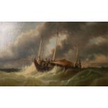 Unbekannter Künstler (wohl 19./20. Jahrhundert), Fischerboot mit Besatzung bei stürmischerSee, Öl