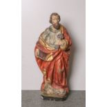 Holzfigur Hl. Petrus m. Buch u. Schlüssel (20. Jahrhundert), vollplastisch geschnitzt,polychrom