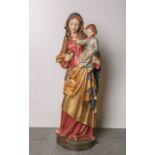 Gr. Holzfigur Madonna m. Apfel u. Jesusknaben (20. Jahrhundert), vollplastisch geschnitzt,