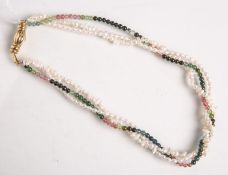Moderne Perlenkette, Schließe 585 GG, gestempelt: JKa / Feingehalt, Perlenschnur ausweißen Perlen