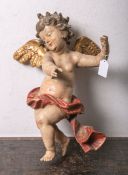 Holzfigur eines kleinen Engels/Putto (20. Jahrhundert), vollplastisch geschnitzt,polychrome Fassung,