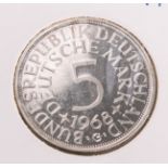 5 DM-Münze "Silberadler" (BRD, 1968), Münzprägestätte: G, eingeschweißt. PP.