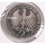 2 DM-Münze "Max Planck" (BRD, 1962), Münzprägestätte: G, Aufl. 130 Stück, eingeschweißt.PP.