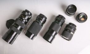 Konvolut von 6 Objektiven, bestehend aus: 1x "Soligor Auto Zoom Macro" (1:3,5/75-205, Dm.62 mm,