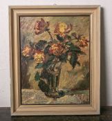 Unbekannter Künstler (wohl 19./20. Jahrhundert), impressionistisches Blumenstillleben, Ölauf