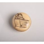 Elfenbein-Netsuke (Provenienz wohl Japan, Alter unbekannt), wohl sog. Manju-Netsuke, Dm.ca. 5 cm.