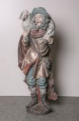 Holzfigur des Hl. Johannes mit Lamm (20. Jahrhundert), geschnitzt, polychrome Fassung, rs.