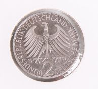 2 DM-Münze "Max Planck" (BRD, 1957), Münzprägestätte: J, Aufl. 370 Stück, eingeschweißt.PP.