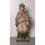 Gr. Holzfigur Hl. Johannes von Nepomuk (20. Jahrhundert), vollplastisch geschnitzt,polychrom