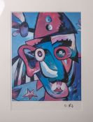 Alt, Otmar (*1940 in Wernigerode), wohl Darstellung eines Clowns, Farbdruck, unten
