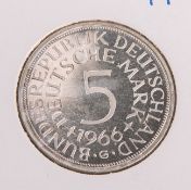 5 DM-Münze "Silberadler" (BRD, 1966), Münzprägestätte: G, eingeschweißt. PP.