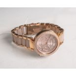 Damenarmbanduhr von Michael Kors, Chronograph, Quarzwerk, Edelstahlgehäuse vergoldet(Roségold), m.