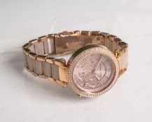 Damenarmbanduhr von Michael Kors, Chronograph, Quarzwerk, Edelstahlgehäuse vergoldet(Roségold), m.