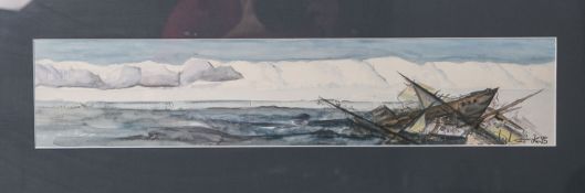Unbekannter Künstler (20. Jahrhundert), zerstörtes Schiff, Aquarell/Papier, re. u.unleserlich sign.,