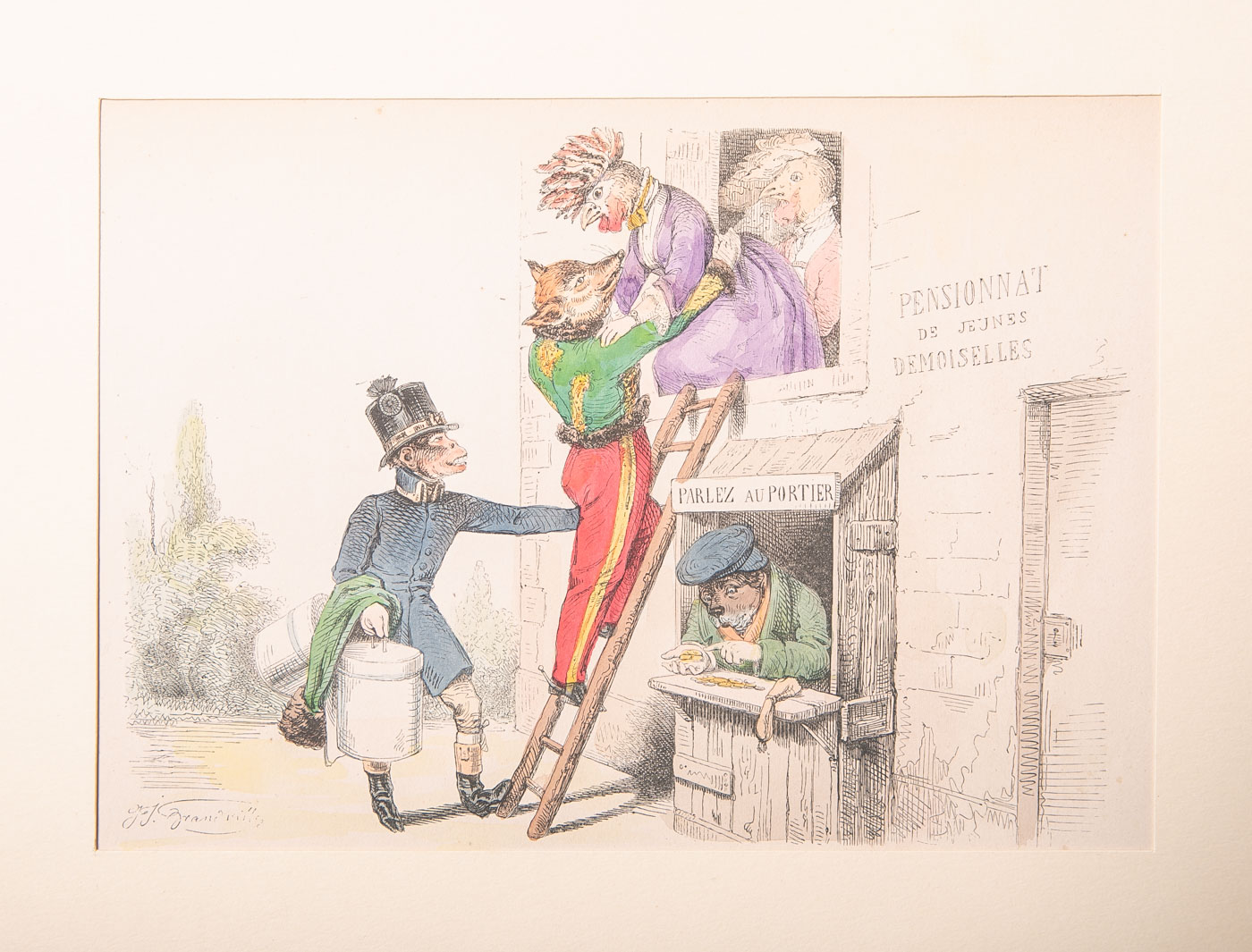 Grandville / Jean Ignace Isidore Gérard (1803 - 1847), kolorierter Holzstich aus der Folge"Animaux