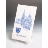 Rechteckige Porzellanbildplatte "Wiesbaden" von Meissen (blaue Unterbodenschwertermarke,rs.