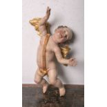 Holzfigur eines emporfliegenden Engels/Putto (20. Jahrhundert), vollplastisch geschnitzt,