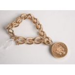 Armband 585 GG m. Münzanhänger, 20-Dollar-Goldmünze "Elisabeth" (Canada, 1967),gestempelt: