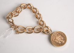 Armband 585 GG m. Münzanhänger, 20-Dollar-Goldmünze "Elisabeth" (Canada, 1967),gestempelt: