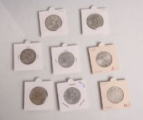 Konvolut von 8x 5-DM-Münzen (BRD), Silberadler, bestehend aus: 1x 1951 D, 1x 1951 F, 1x1956 D, 1x