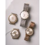 Konvolut von insgesamt vier verschiedenen alten Armbanduhren für Herren und Damen (wohl1950/60er