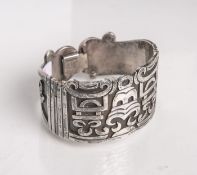 Schweres Armband 925 Silber (Mexiko), ethnisches Motiv (Symbole u. 2 Schlangen),gestempelt: