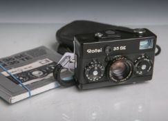 Kamera Rollei 35 SE, schwarze Ausführung, orig. Objektiv Sonnar 2,8/40, m.Bedienungsanleitung, im