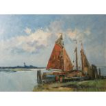 Unbekannter Künstler (20. Jahrhundert), Segelboote am Ufer, Öl/Lw., re. u. unleserlichsign., ca.