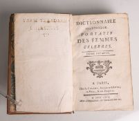 Dictionnaire Historique Portatif des Femmes Celebres, Band 1, Paris 1769, Lederarmband,ca. 17,5 x