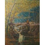 Hecker, Max (1864 - 1945), sommerliche Landschaft mit kleinem Wasserfall, Öl/Lw., li. u.sign. u.