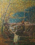 Hecker, Max (1864 - 1945), sommerliche Landschaft mit kleinem Wasserfall, Öl/Lw., li. u.sign. u.