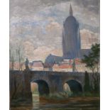 Mercker, Erich zugeschrieben (1891 - 1973), "Frankfurt a.M., Alte Brücke m. Dom", Öl/Lw.,rs. bez.,